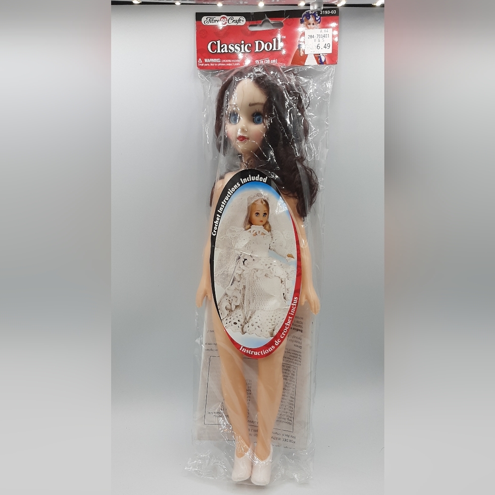 Fibre Craft Classic Doll 15" 3193 Brown Hair Blue Eyes White Heels 1980s Vintage